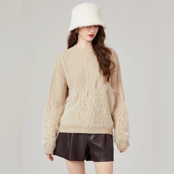 #175 Mink Cashmere Knitted Fur Stitching Twists Pullovers Winter Soft Sweaters - Picture 14 of 15